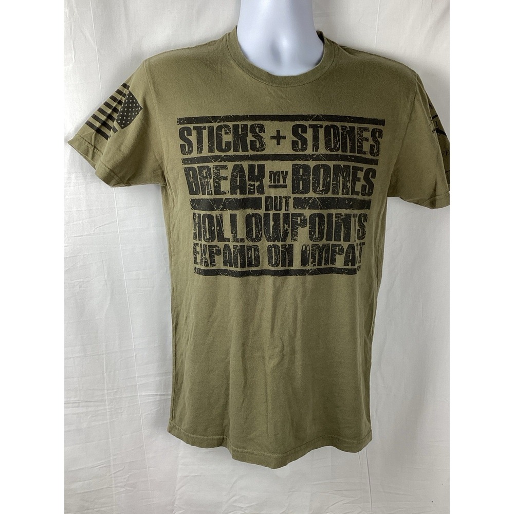 Grunt Style Shirt Mens Small Green Flag Sticks Stones Hollowpoints America